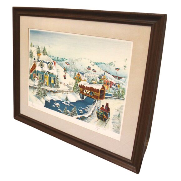 Vintage Framed Matted Lithograph Home for the Holidays Signed by Robert LoGrippo - Picture 3 of 8